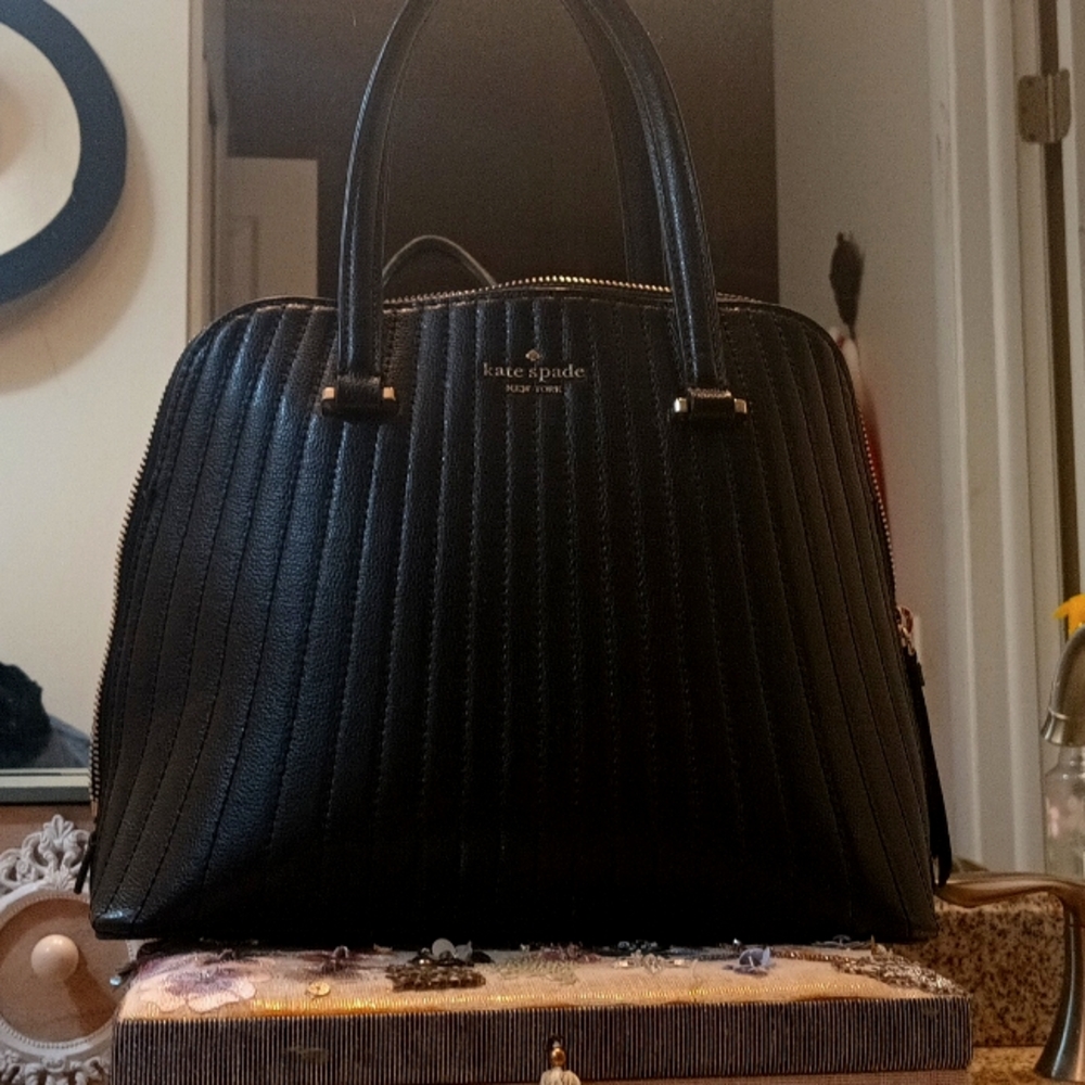 Late Spade Quilted Black Satchel Purse